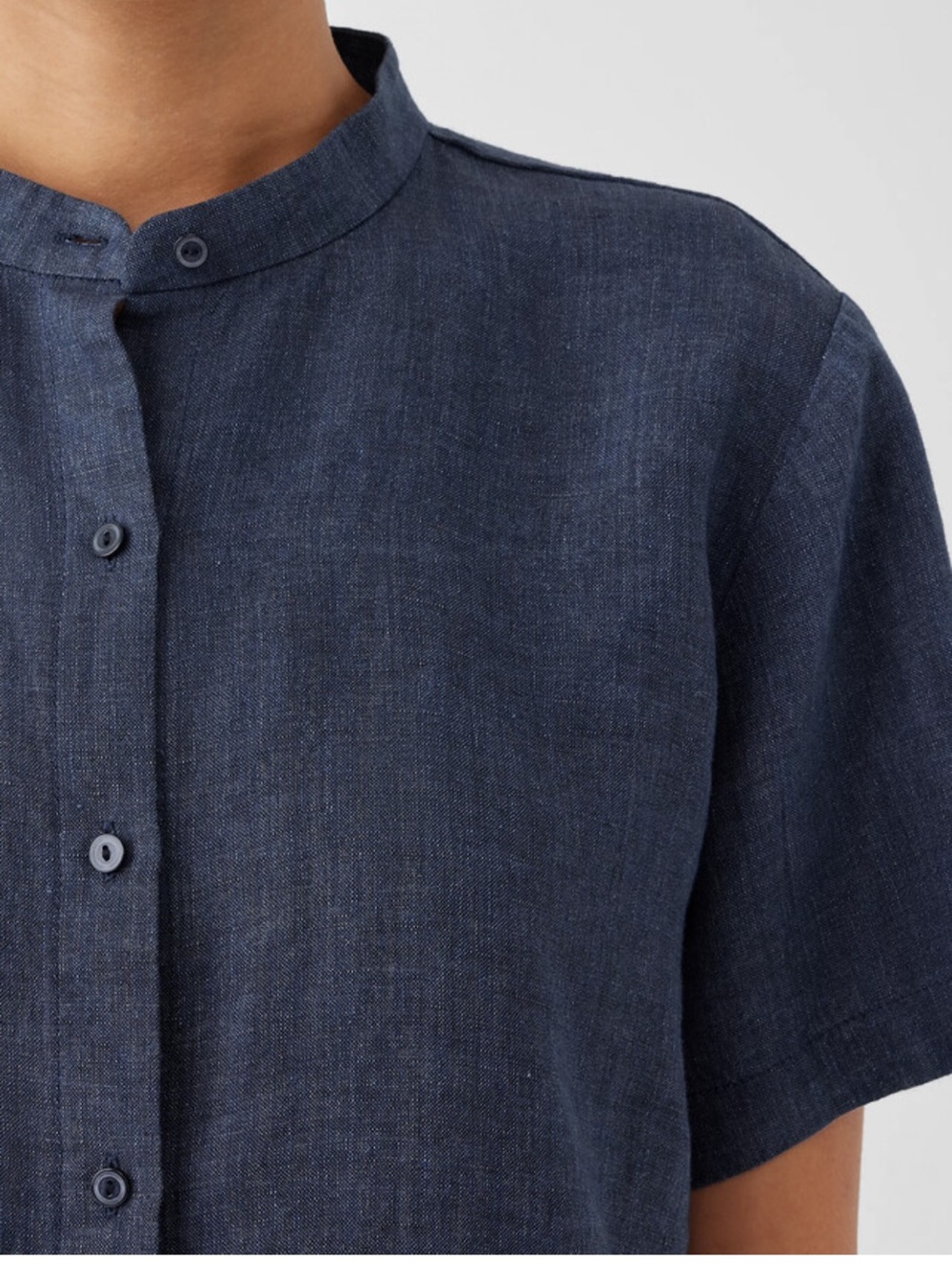 Eileen Fisher Washed 100% Organic Linen Delave Band Collar Shirt In Stone - Picture 4 of 15
